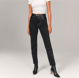 A&F Curve Love Black Faux Leather Ultra High Rise Ankle Straight Jeans Sz 28